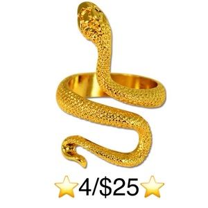 Open Style Adjustable Gold Tone Textured Wrap Around Snake Ring, One Size, New